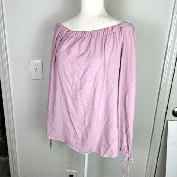Vince Camuto Womens Peasant Blouse Pink Long Sleeve Tie Cuff Off Shoulder L - Picture 1 of 5